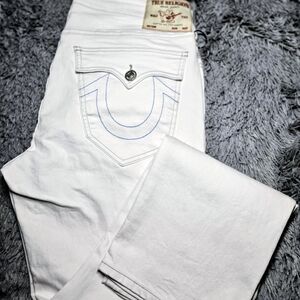 True Religion Men's Denim Jeans White With Blue Stitching Size 32 Geno Slim